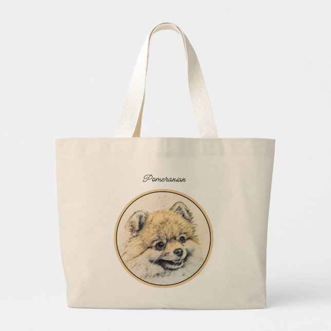 Bolso De Tela Gigante Naranja de pintura pomeraniano Pom Original Dog Ar (Reverso)