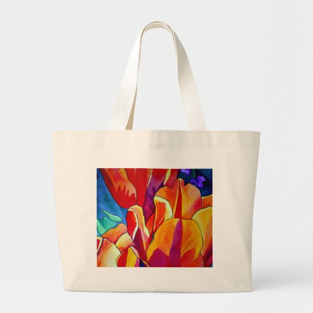 Bolso De Tela Gigante Naranja Tulips pintura de flores acuarelas (Frente)