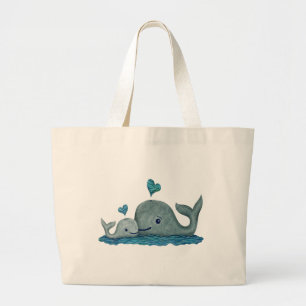 Bolso De Tela Gigante Natación de la mamá y del bebé de la ballena en el