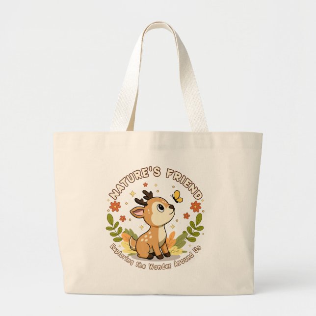 Bolso De Tela Gigante Nature's Friend Cute Fawn Woodland Animal (Frente)