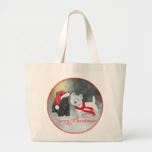 Bolso De Tela Gigante Navidad Westie Scottie