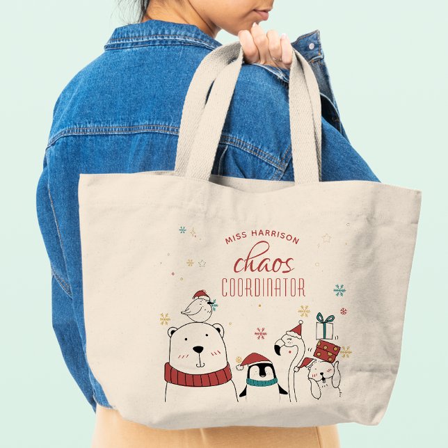 Bolso De Tela Gigante Navidades Animales Coordinador de caos Personaliza (Subido por el creador)