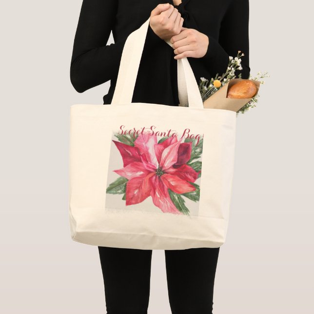 BOLSO DE TELA GIGANTE NAVIDADES CLÁSICOS POINSETIA FLOWER SECRET SANTA (Anverso (producto))
