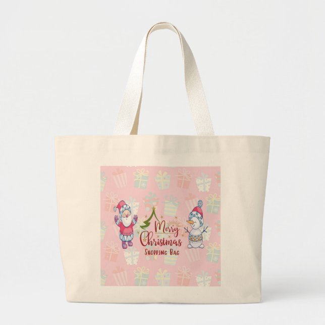 Bolso De Tela Gigante Navidades comprando Tote Bag Santa y Snowman (Frente)