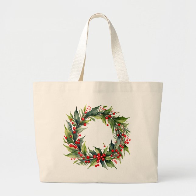 Bolso De Tela Gigante Navidades de acuarela Wreath Classic Toag (Frente)