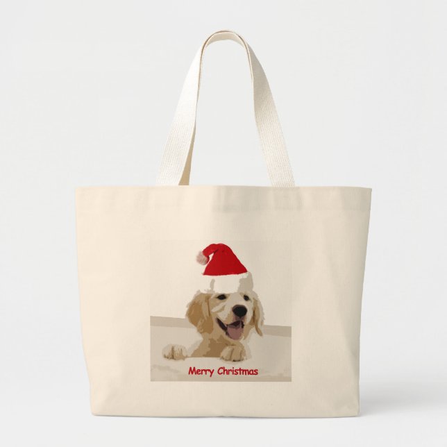 Bolso De Tela Gigante Navidades de Golden Retriever con Santa Hat (Frente)