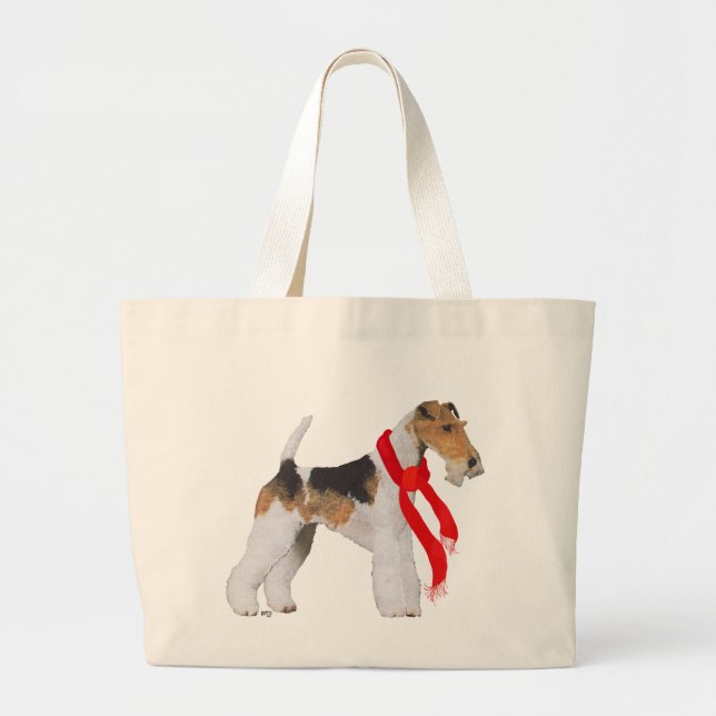 Bolso De Tela Gigante Navidades de Wire Fox Terrier (Frente)