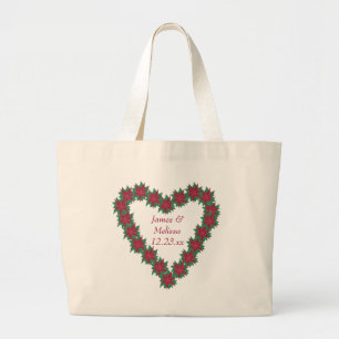 Bolso De Tela Gigante Navidades del corazón de Poinsettia Boda Tote Bags