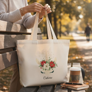Bolso De Tela Gigante Navidades florales Nombre personalizado de Unicorn