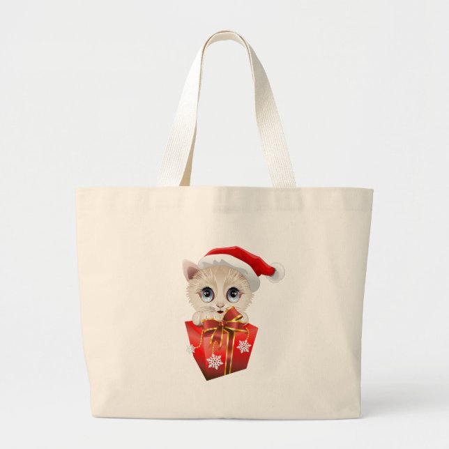 Bolso De Tela Gigante Navidades gatitos Santa con regalo (Frente)