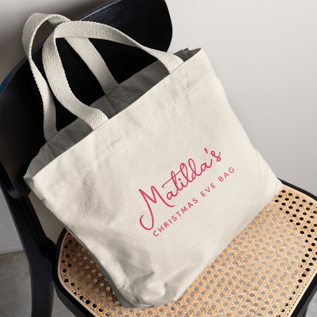 Bolso De Tela Gigante Navidades hasta vacaciones modernas mínimas rojas (Modern personalised tote with custom name, perfect for Christmas Eve gifts and traditions)