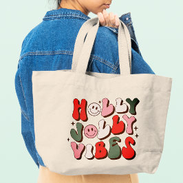 Bolso De Tela Gigante Navidades Retro Holly Jolly Vibes Festividades de