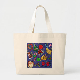 Bolso De Tela Gigante Navidades retro Vintage color azul rojo verde