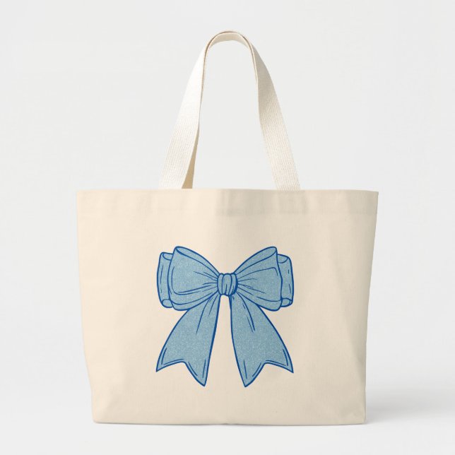 Bolso De Tela Gigante Navy + Blue Faux Glitter Bow (Frente)