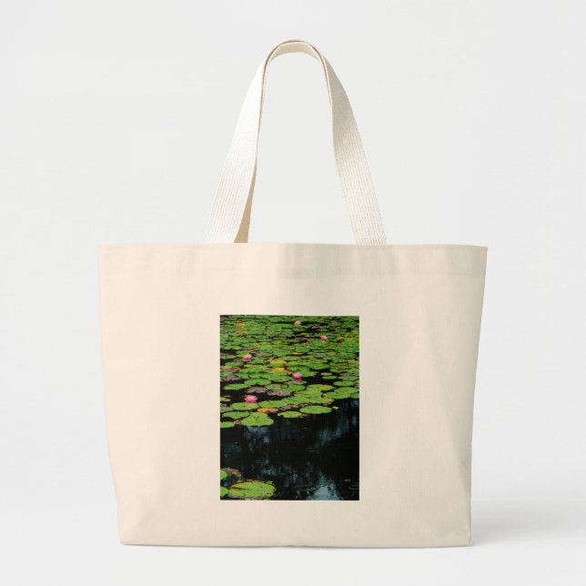 Bolso De Tela Gigante negro loto rosa (Frente)
