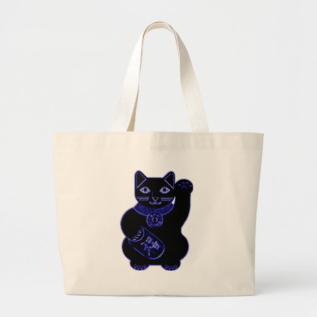 Bolso De Tela Gigante neón del azul del neko del maneki (Frente)