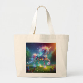 Bolso De Tela Gigante Neon Unicorn Art – Glowing Fantasy Horse Rainbow