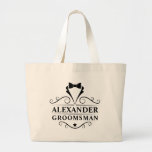 Bolso De Tela Gigante Neumático negro de Groomsman<br><div class="desc">Boda Groomsman Black Tie Large Tote Bag o Favorito Gift Bag</div>