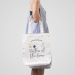 Bolso De Tela Gigante Niña azul escritura moderna madre del tote novio<br><div class="desc">Boda de cócteles moderno de verano azul marino escritura de soltera madre del diseño de tote fiesta del novio.</div>