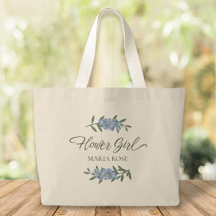 Bolso De Tela Gigante Niña de las Flores Azul Botánico Floral Chic