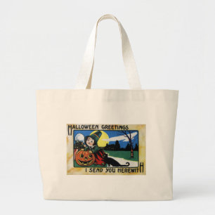 Bolso De Tela Gigante Niños del peregrino, gato y vintage Halloween de