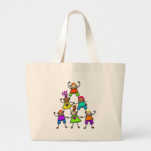 Bolso De Tela Gigante Niños del trabajo en equipo (Frente)