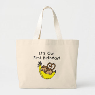 Bolso De Tela Gigante Niños gemelos primer cumpleaños camisetas de mono 