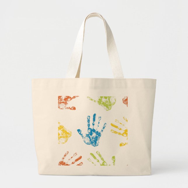 Bolso De Tela Gigante Niños Handprints en pintura (Frente)