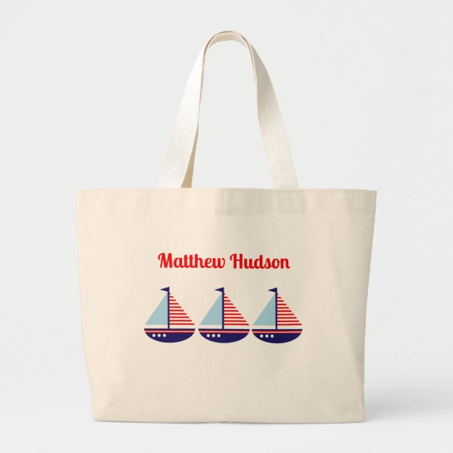 Bolso De Tela Gigante Niños personalizados en velero náutico (Frente)