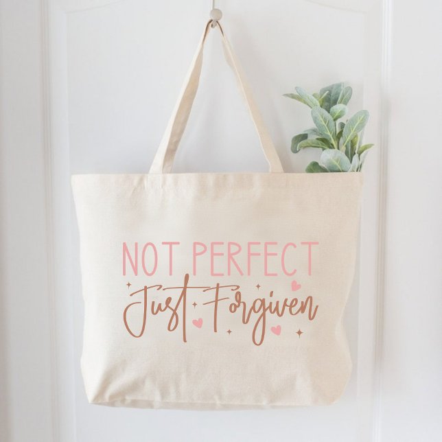 Bolso De Tela Gigante No es perfecto, solo perdonan a las mujeres cristi (Not Perfect, Just Forgiven Christian Women Large Tote Bag)
