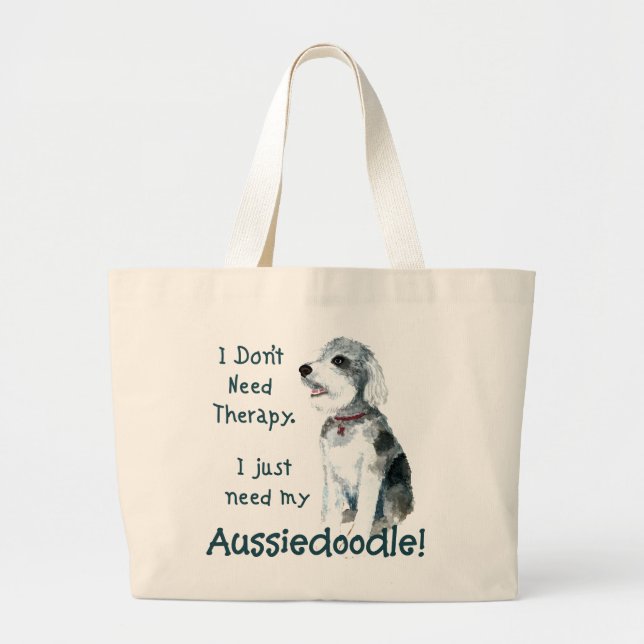 Bolso De Tela Gigante No necesito terapia - Aussiedoodle (Frente)