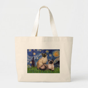 Bolso De Tela Gigante Noche estrellada - Dos gatos siameses (Choc Pt)