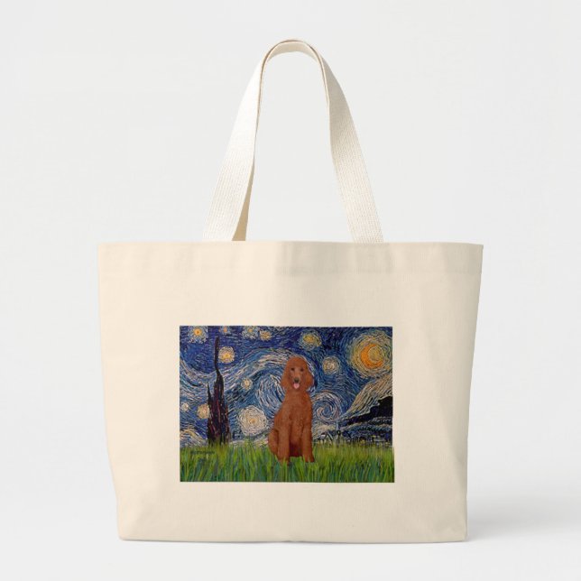 Bolso De Tela Gigante Noche estrellada - Póodle estándar rojo oscuro #1 (Frente)