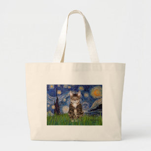Bolso De Tela Gigante Noche estrellada - Tabby Tiger cat 30