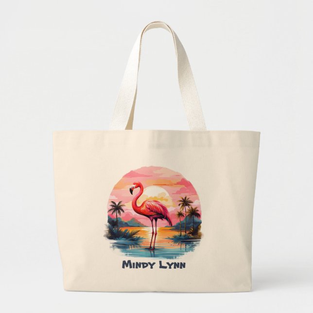 Bolso De Tela Gigante Nombre de añadir flamingo rosado (Frente)