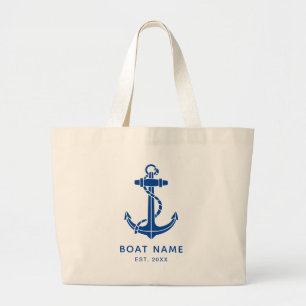 Bolso De Tela Gigante Nombre de barco de ancla náutica moderna personali