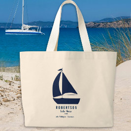 Bolso De Tela Gigante Nombre de familia de barco de vela azul marino náu