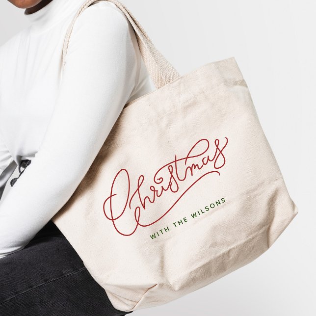 Bolso De Tela Gigante Nombre de familia de Navidades de escritura modern (Spread cheer! Rock the holidays with our personalized family name tote bags 🎄👨‍👩‍👧‍👦)