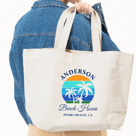 Bolso De Tela Gigante Nombre de la Familia Beach House Sun Palm Trees