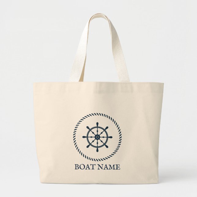 Bolso De Tela Gigante Nombre del barco Azul de la Marina (Frente)
