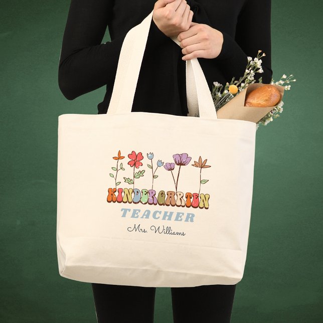 Bolso De Tela Gigante Nombre del profesor de guardería personalizado Wil (Wildflowers Personalized Kindergarten Teacher Name Large Tote Bag
)