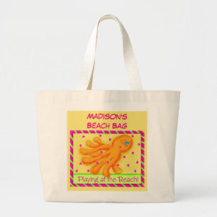 Bolso De Tela Gigante Nombre Octopus personalizado Tote de playa Naranja