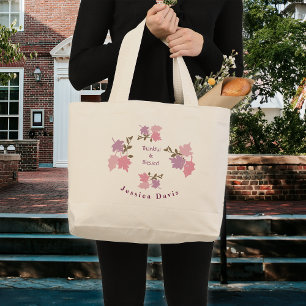 Bolso De Tela Gigante Nombre personalizado de las hojas de otoño rosadas