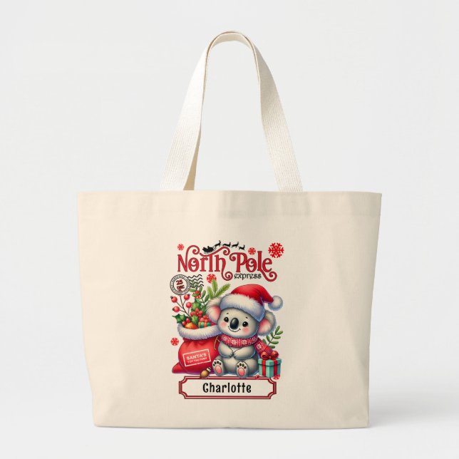 Bolso De Tela Gigante Nombre personalizado de las navidades de Koala (Frente)