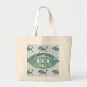 Bolso De Tela Gigante Nombre personalizado de los niños Whale Beach Tot