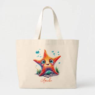 Bolso De Tela Gigante Nombre personalizado Naranja sonriente Starfish Lo