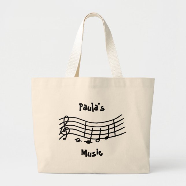 Bolso De Tela Gigante Nombre personalizado, notas musicales escala ondul (Frente)