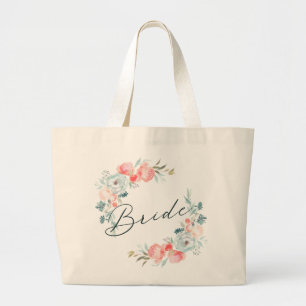 Bolso De Tela Gigante Novia floral de jardín francés y caligrafía