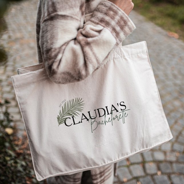 Bolso De Tela Gigante Novia Palma Miami Chic Personalizado Despedida de  (Custom Bride Name - Miami Palm Design, Bachelorette party Large Tote Bag)