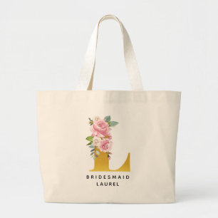 Bolso De Tela Gigante Noviaria Floral Rosa Oro Monograma L